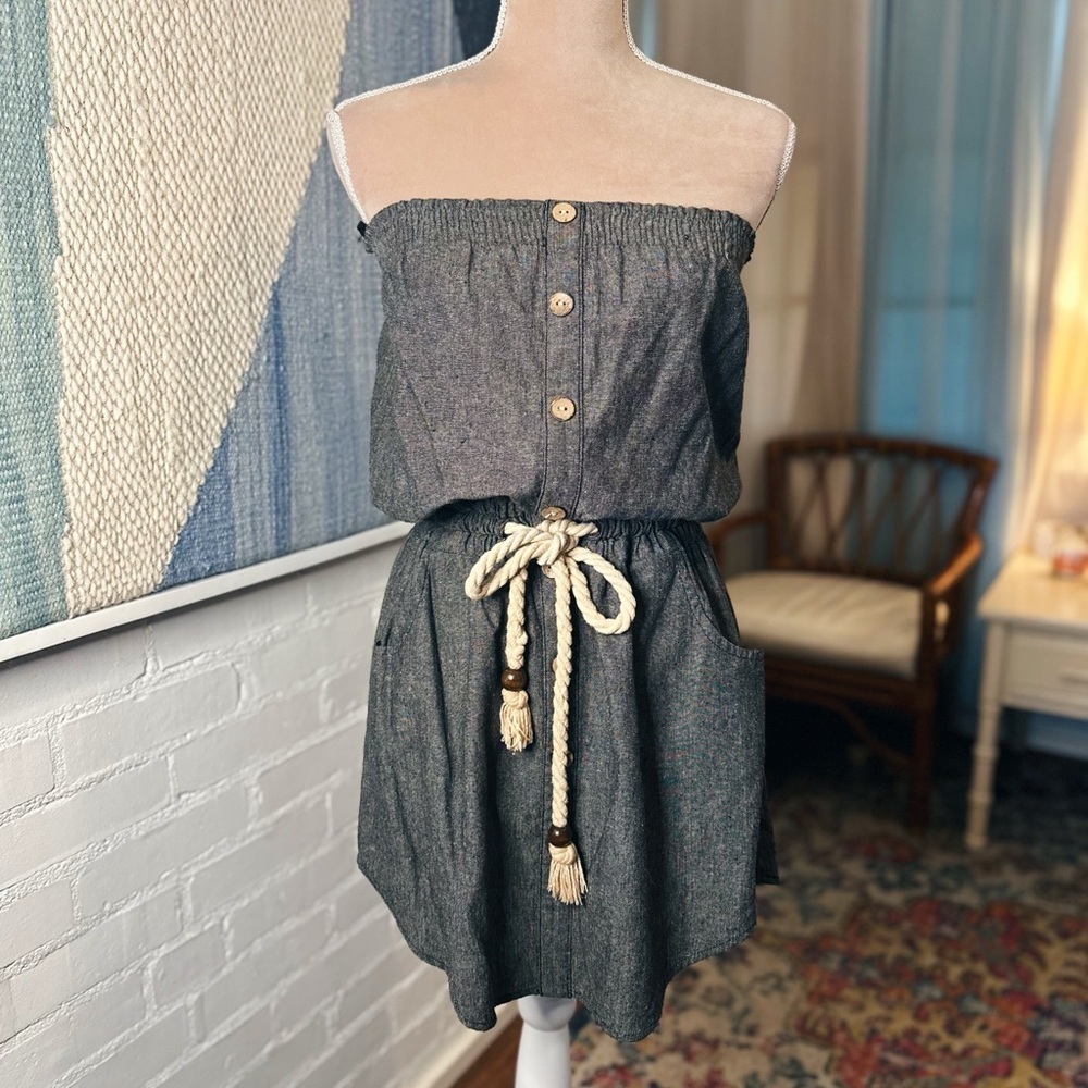 Red Berry Denim Rope Tie Dress